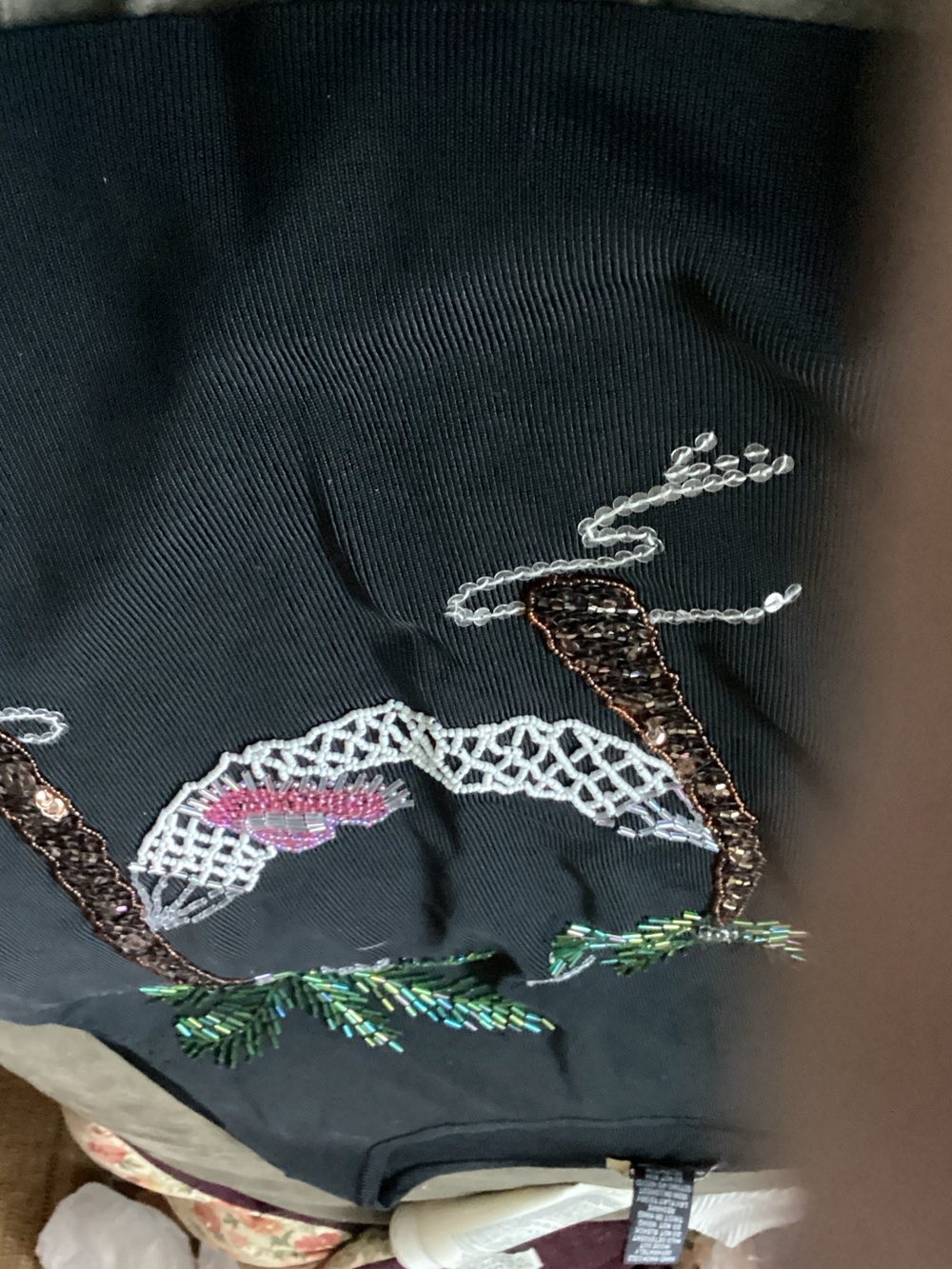 H&M Black Sweater with Multicolor Sequin Embroidery Hammock with Palm  Trees